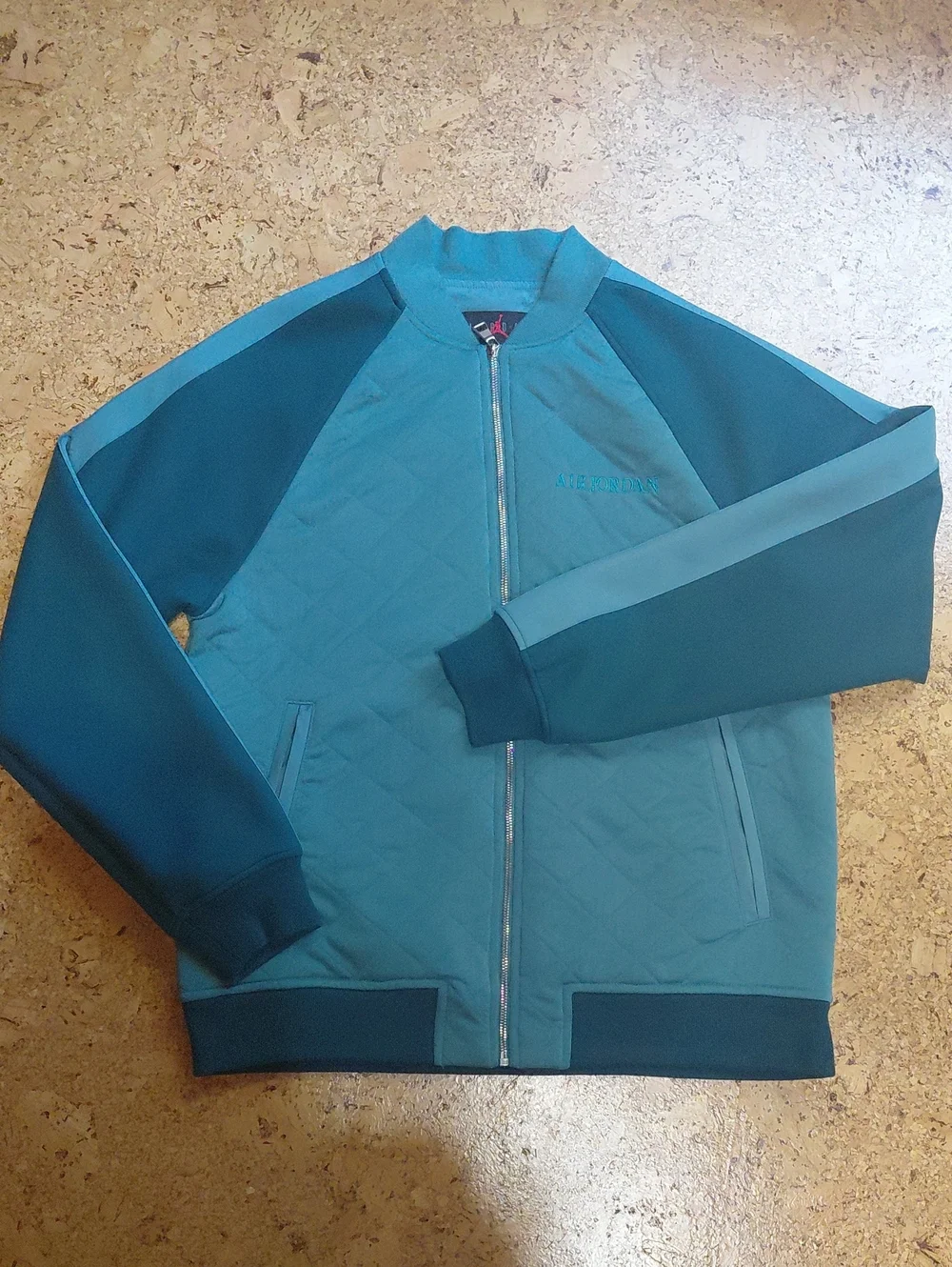 Jordan Men's Teal/Dark Teal Remastered Quited Bomber Jacket Size M